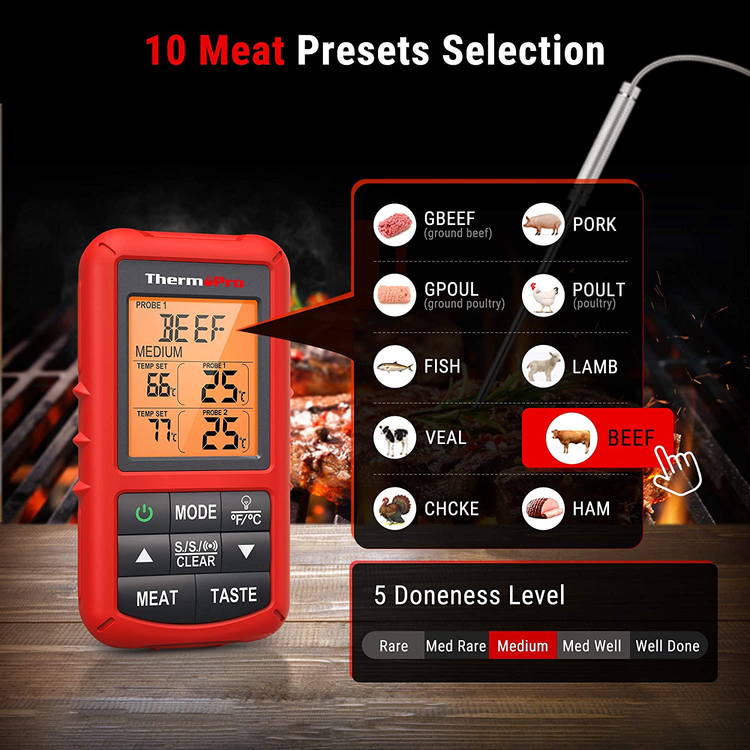 Thermo Pro Digital Food Thermometer w/ Dual Probes - Spice Boys BBQ Supply  House