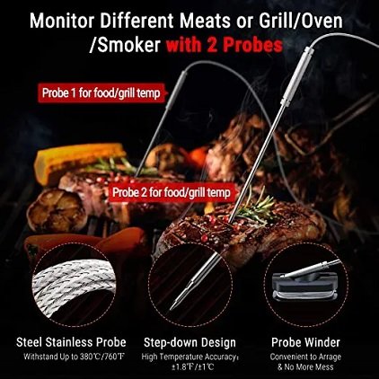 380 Celsius Wireless Bluetooth BBQ Smoker Grill Thermometer Barbecue  Temperature Gauge Barbecue Kitchen Thermometer with APP